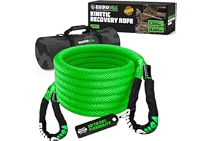 Rhino USA Kinetic Recovery Tow Rope Heavy Duty Offroad Snatch Strap for UTV, ATV, Truck, Car, Tractor - Ultimate Elastic Straps Towing Gear - Backed for Life! (1" x 30' Green)