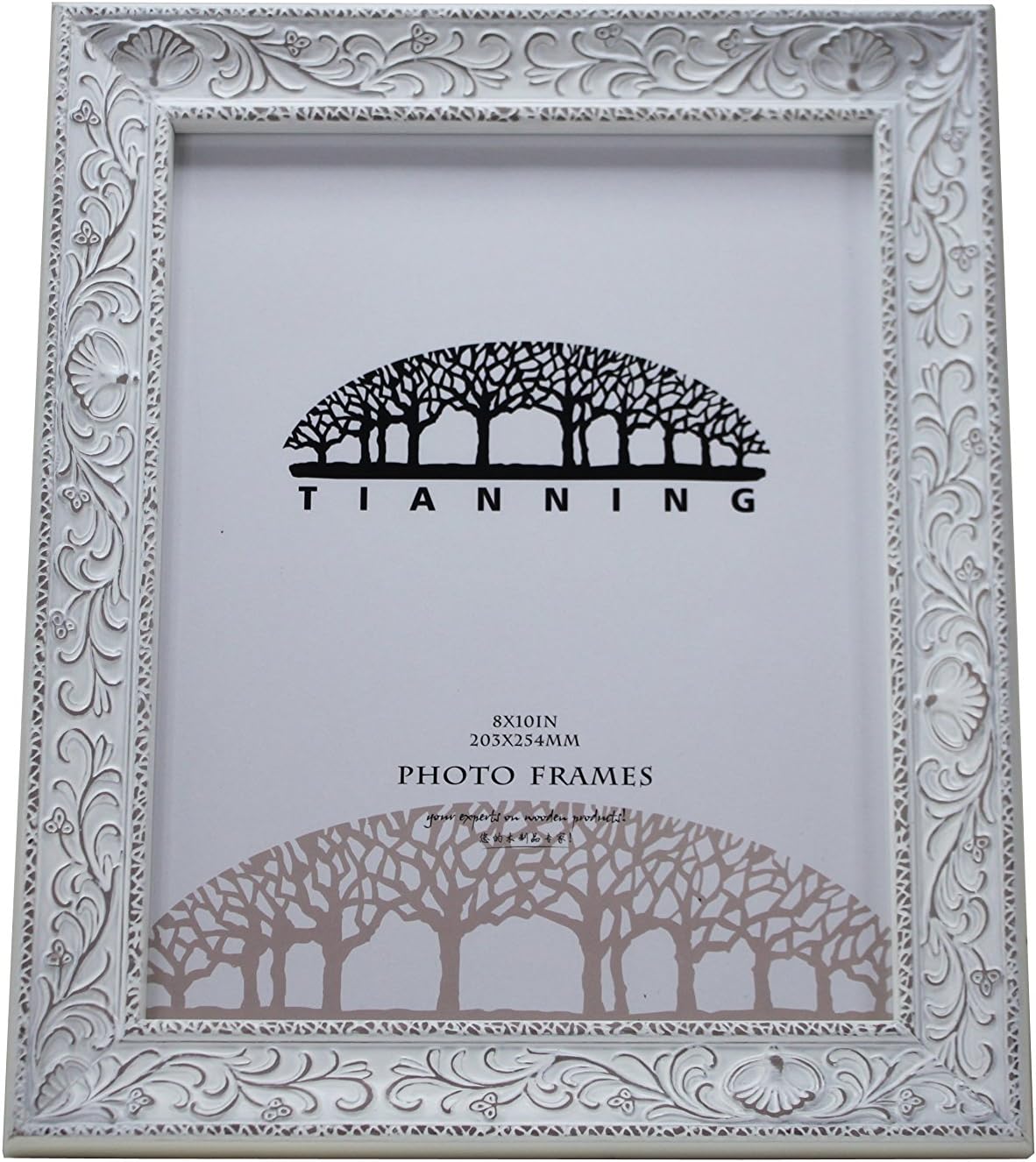tianning White Picture Frame,8X10 MDF Picture Frame, Antique Embossing Wooden Photo Frame Picture Frame Table Top Whitewashed (810)