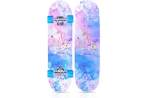 GINGILI LIFE Skateboards for Beginners Kids Boys Girls and Adults,31''x8'', 7-Layer Maple, Double Kick Concave, Fascinating Cool, Solid&Durable