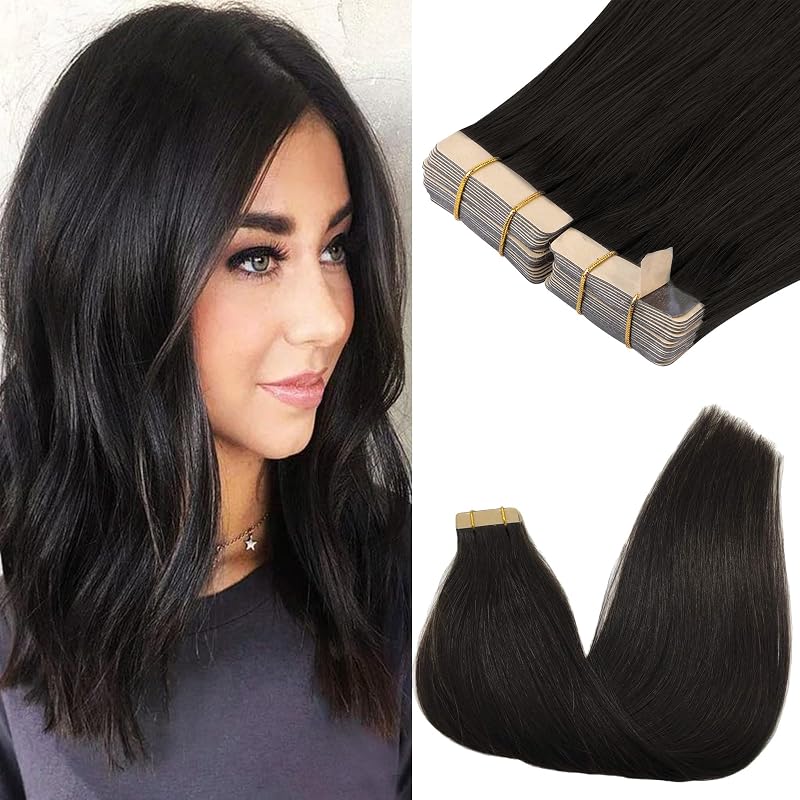 GOO GOO Tape In Hair Extensions 100g 18inch Human Hair 40pcs 1B