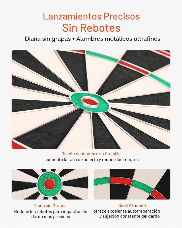 Diana de 450 mm, Profesional, Autorreparadora, Giratorio y Extraíble, de Fibra de Sisal, con Diana sin Grapas, Alambre de Cuchilla y Anillo Giratorio, Ideal para Salas de Juegos en Casa