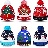 Geyoga 6 Pcs Christmas Winter Cuffed Beanie Hat Reindeer Warm Knitted Crochet Beanie Christmas Knitted Hats for Women Men (Cute Style)