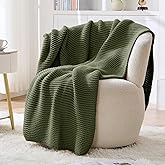 OnesCosy Olive Green Throw Blanket, Olive Cable Knit Throw Blanket for Couch, Soft Cozy Stretchy Reversible Garter Knitted Blankets for Bed, 50"x60", Olive Green