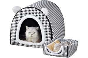 FOUIYIUTU Cat Bed or Dog Bed,2 Ways to Use,Indoor Pet House with Fluffy Mat,Removable and Washable Cover,Non-Slip Bottom,for Cats and Small Dogs(S Black Cranes)