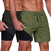 COOFANDY Men's 2 in 1 Running Shorts 2 Pack Athletic Shorts Quick Dry Gym Training Workout Shorts with Pockets