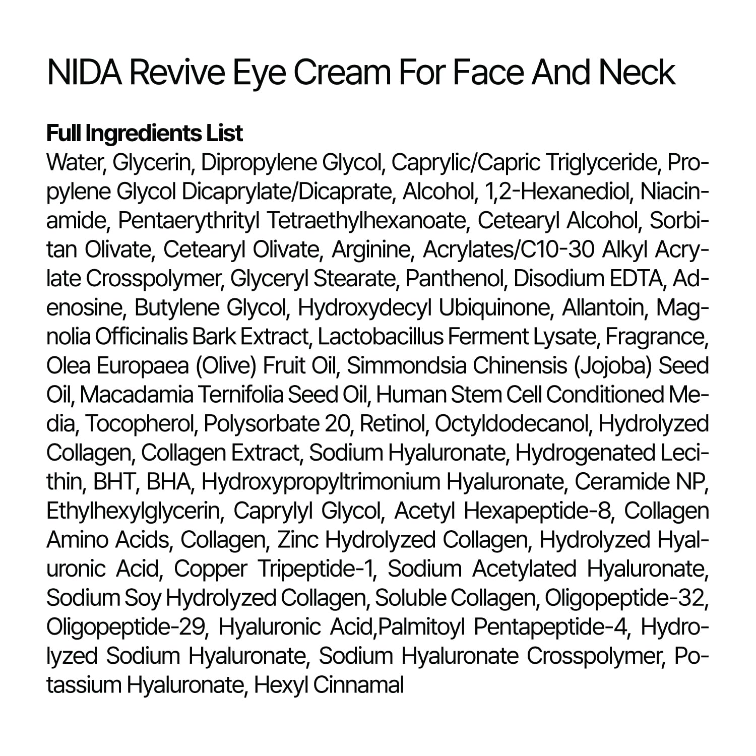 NIDA Revive Eye Cream For Face And Neck | Probiotic Solution, Retinal, Peptide | Wrinkles, Fine Lines, Cell Turnover, Firm Skin Texture, Radiant Skin, Moisture Retention | 1.35 fl. oz., 40ml