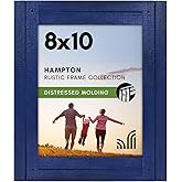 Americanflat 8x10 Picture Frame with Polished, Crystal Clear Glass - Hampton Collection - Distressed Wood Picture Frames for Tabletop and Wall Display - Navy Blue