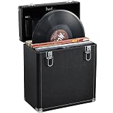 Hododou Vinyl Record Storage Box with Lock Record Organizer Storage for 30+ Single Records 12-inch Water Resistant Collapsible Storage Crate with Lid Handle Mesh Pouch for Valuable Album Collection