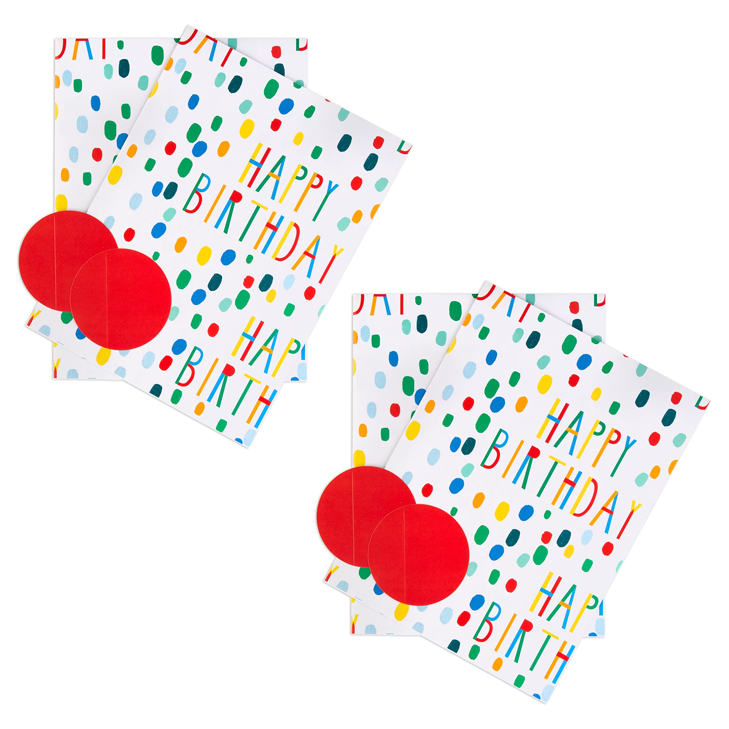 Hallmark Birthday Wrapping Paper and Gift Tag Pack Bundle - 4 Sheets and 4 Tags in 1 Design