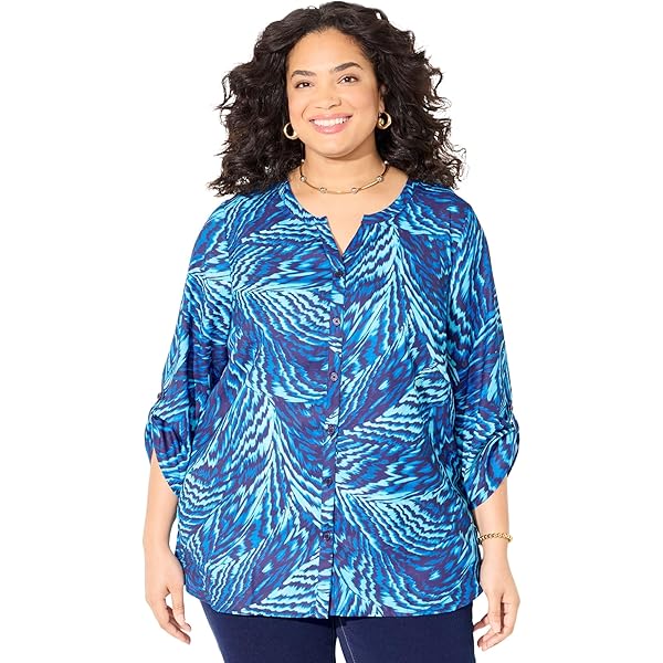 Catherines Women's Plus Size Georgette Button Down Tie