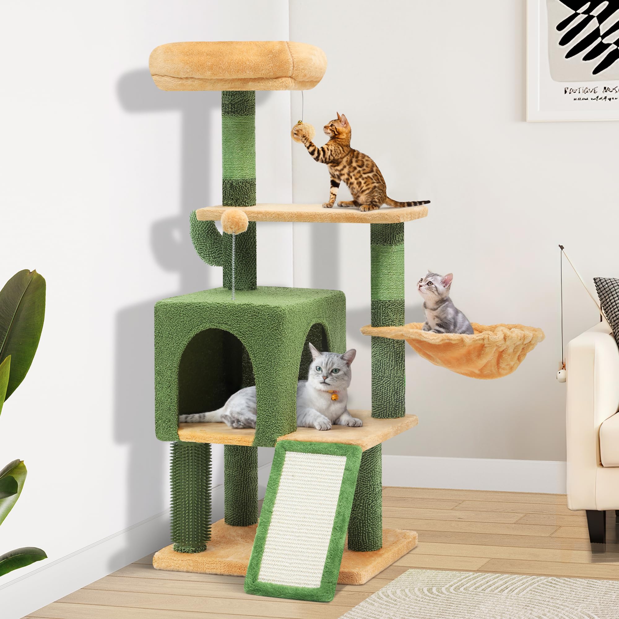 YITAHOME 44.5in Tall Cactus Cat Tree Tower with