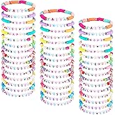 Jadive 48 Pcs Christmas Friendship Bracelets Bulk Colorful Adjustable Kids Bracelets Stretch Clay Preppy Surfer Beaded Christmas Girl Boys Party Favors Jewelry Gift Set, Various Styles