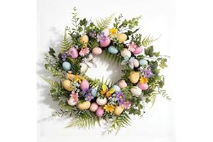 18 Inch Easter Wreaths for Front Door, Artificial Easter Egg Wreath, with Pastel Eggs and Mixed Twigs for Easter Decorations 