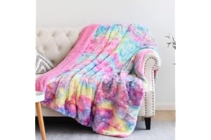 NEWCOSPLAY Super Soft Faux Fur Throw Blanket for Couch Dark Rainbow Sherpa Fuzzy Plush Warm Blanket for Sofa Bed (Dark Rainbow, Throw(40"x50"))