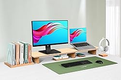 Aothia Large Dual Monitor Stand Riser, Solid Wood