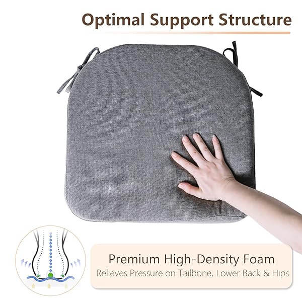 C-HOPETREE INDOOR OUTDOOR DINING CHAIR CUSHIONS WITH TIES, SEAT PADS FOR KITCHEN WITH WASHABLE COVER AND NON-SLIP BOTTOM, HIGH-RESILIENT FOAM, WATERPROOF, 17″ X 16″ X 2″, DARK GREY, SET OF 8