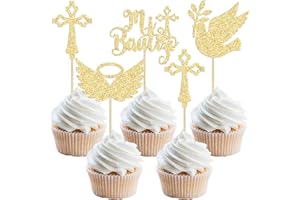 Gyufise 24Pcs Mi Bautizo God Bless Cupcake Toppers Dove Cross Cupcake Picks Christian Baptism Cake Decorations for Religious God Bless Baby Shower Kids Birthday Party Supplies Gold