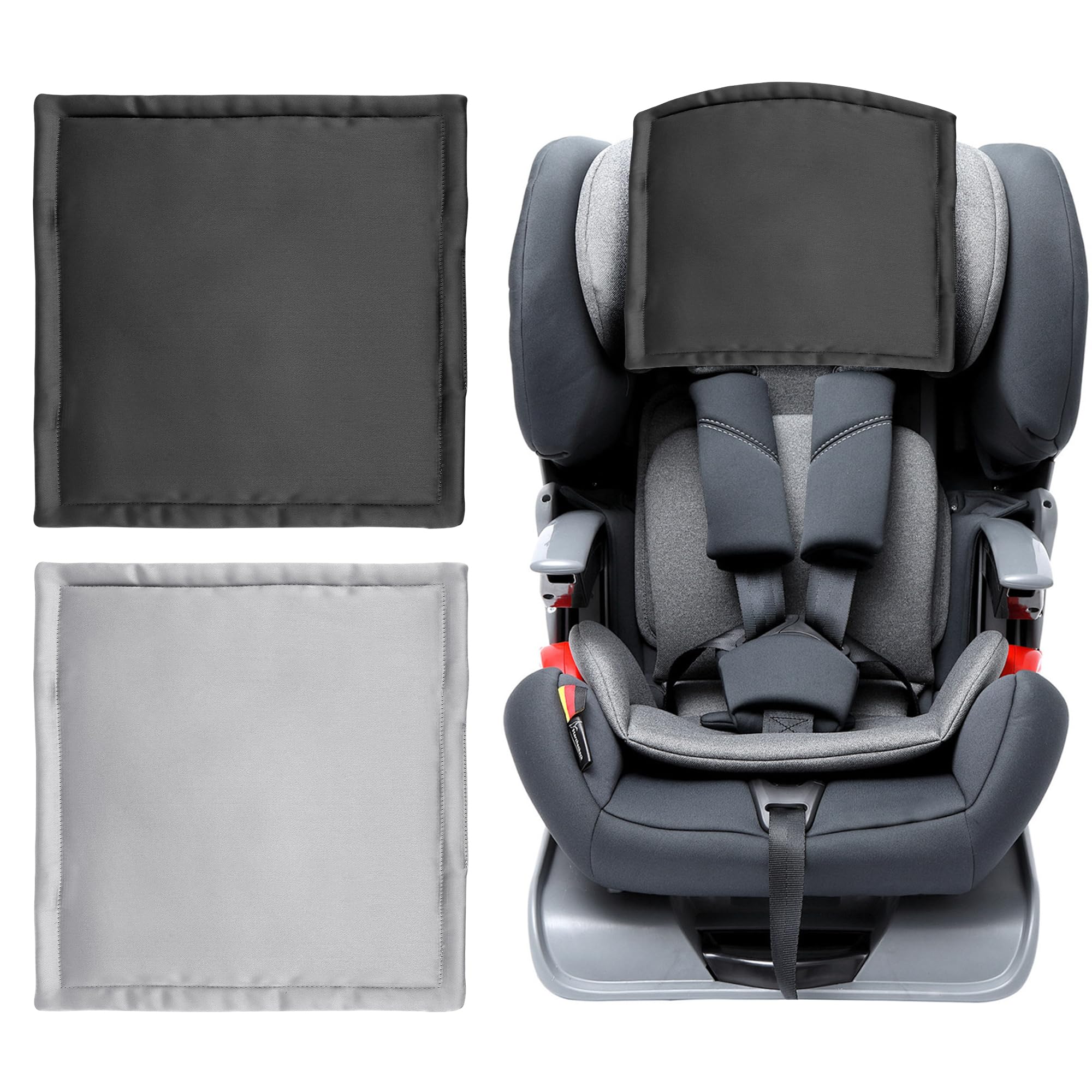 Photo 1 of Sprouterie Satin Carseat Head Cover for Baby Silk Head Car Seat Cover for Babies Protection Soft Sleeping Hair Headrest Protector 2pcs Black and Silver for Boys Girls Infant
