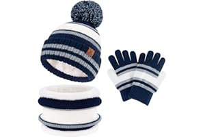 FZ FANTASTIC ZONE Kids Toddler Winter Hat Gloves Infinity Scarf Set Warm Beanie Hats Neck Warmer with Fleece for Boys Girls Age 2-7 Baby Gifts
