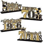 Turypaty 4 Pieces 70th Birthday Decorations Wooden Vintage 1956 Table Party Supplies, Black Gold Cheers to 70 Years Table Centerpieces Sign, Happy 70th Anniversary Bday Hello Seventy Table Decor