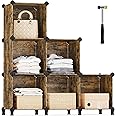 SONGMICS 6 Cube Storage Organizer, DIY Closet Shelf, Plastic Clothes Organizer, Modular Bookcase, 11.8 x 11.8 x 11.8 Inch Cubes, with Feet and Rubber Mallet, Rustic Brown ULPC111A01