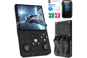 DVJQSN R36MAX Retro Handheld Game Console, R36MAX with 4.0'' IPS Screen Linux System Built-in 64G TF Card 23+Emulators Pre-Installed 18000+ Games Retro Game Console with 4000mAh Battery （Black 64GB）