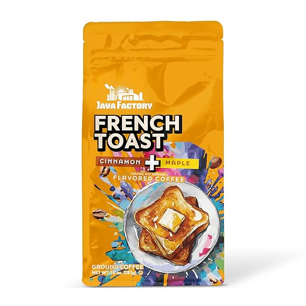 JAVA FACTORY FRENCH TOAST FLAVORED GROUND COFFEE BAG – CINNAMON AND MAPLE BREW, MADE WITH 100% ARABICA BEANS – FLAVOR ENHANCED, 10 OZ