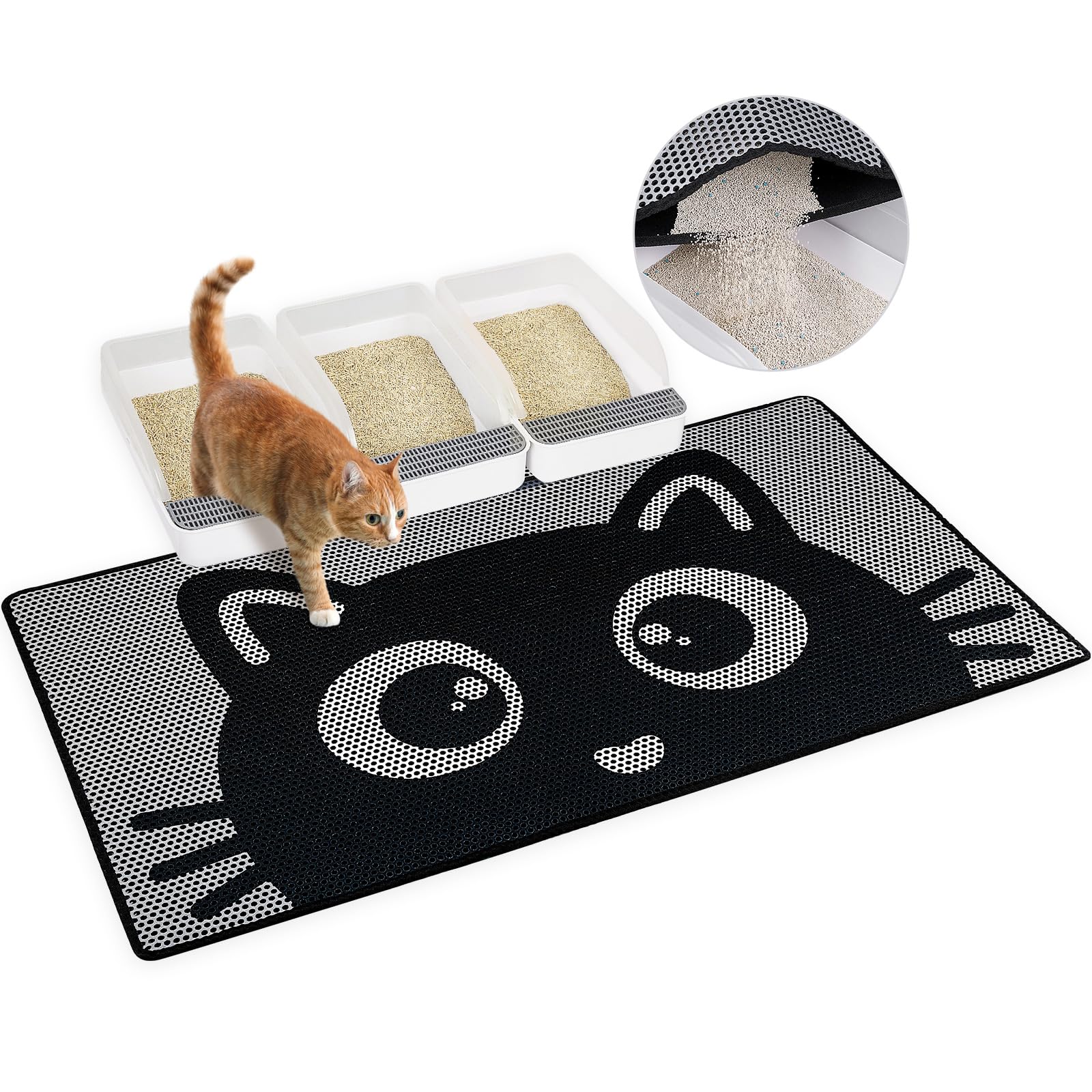 Photo 1 of Bienbee Cat ter Mat, 46"x27" Jumbo Litter Mat Double Layer Litter Trapping Mat,Reduces Tracking and Keeps Floors Clean, Black Cat XL