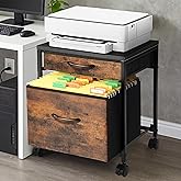 AceOrbit Rolling Mobile File Cabinet Cart with 2 Fabric Drawers A4 Letter Size Beside, Vertical Filing Cabinet on Lockable Wheels, Mobile Printer Stand Storage Under Desk for Home Office(Rustic Brown)