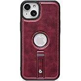 Bullroye for iPhone 15 Plus & iPhone 14 Plus Case Leather with Stand, Strong Magnetic Fits for MagSafe (Burgundy, iPhone 15/14 Plus)