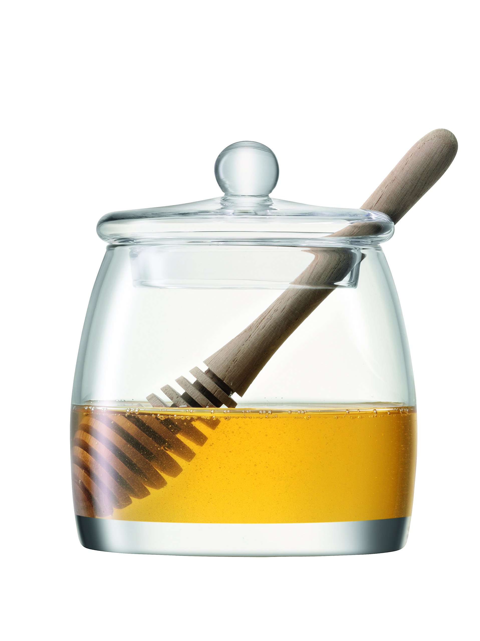 LSA International Serve Honey Pot & Oak Dipper H12.5cm Clear| 1 Unit | Mouthblown & Handmade Glass | Hand Planed Wood | SZ35
