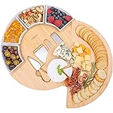 ChefSofi Charcuterie Board Set and Cheese Serving Platter - Made from Bamboo Wood - US Patented 13 inch Cheese Board and Knife Set for Entertaining and Serving - 4 Knives and 4 Bowls