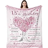 Vuinezo 15 Year Old Girl Gifts Blanket 50"X60", 15th Birthday Decorations for Girls, Quinceanera Gift, 15th Birthday Gifts for Teen Girls, Bday Gift for 15 Year Old Girl, Sweet 15 Bday Decorations