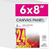 PHOENIX Painting Canvas Panels 6x8 Inch, 24 Bulk Pack - 8 Oz Triple Primed 100% Cotton Acid Free Canvas Boards for Painting, White Blank Flat Canvas Boards for Acrylic, Oil Paints