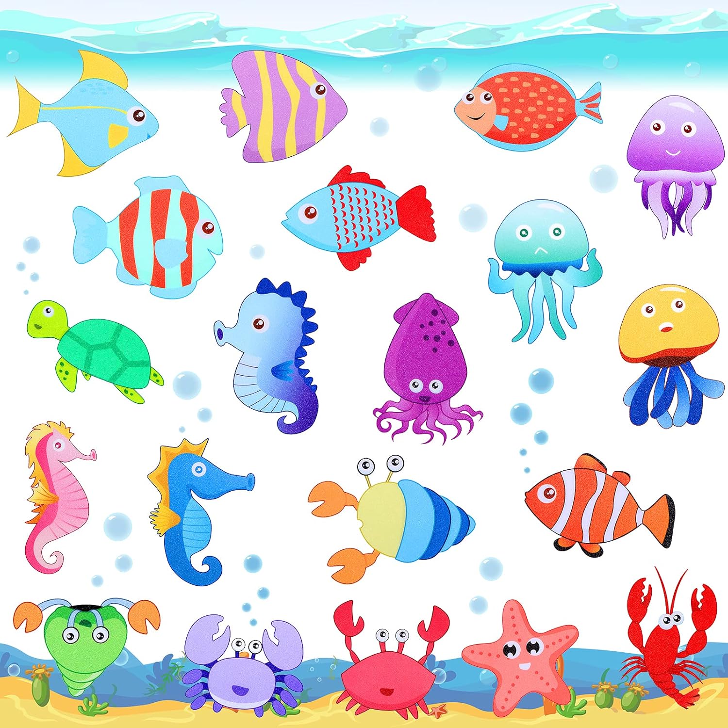 Decorative Fish Wall Decals for Kids and Toddlers, Ocean Under The Sea Wall Sticker Decor Removable Waterproof Cute Wall Stickers for Bathrooms Tubs Bedrooms Children's Classrooms Water Cups