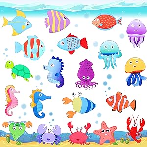 Decorative Fish Wall Decals for Kids and Toddlers, Ocean Under The Sea Wall Sticker Decor Removable Waterproof Cute Wall Stickers for Bathrooms Tubs Bedrooms Children's Classrooms Water Cups