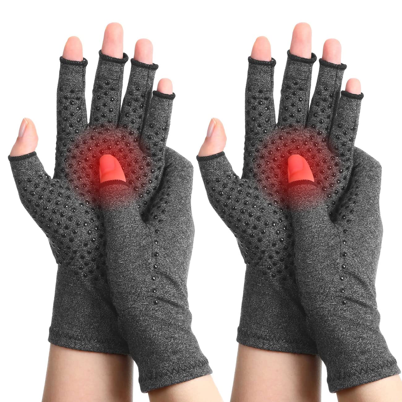 SUPERFA 2 Pairs Compression Arthritis Gloves for Women and Men, Fingerless Gloves for Arthritis Pain Relief, Carpal Tunnel, Rheumatoid and Osteoarthritis