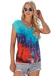AUSELILY Womens Cap Sleeve T-Shirt Casual Loose Fit