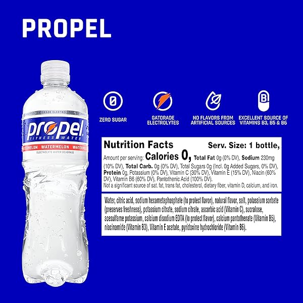 PROPEL, WATERMELON, ZERO CALORIE SPORTS DRINKING WATER WITH ELECTROLYTES AND VITAMINS C&E, 16.9 FL OZ (PACK OF 12)
