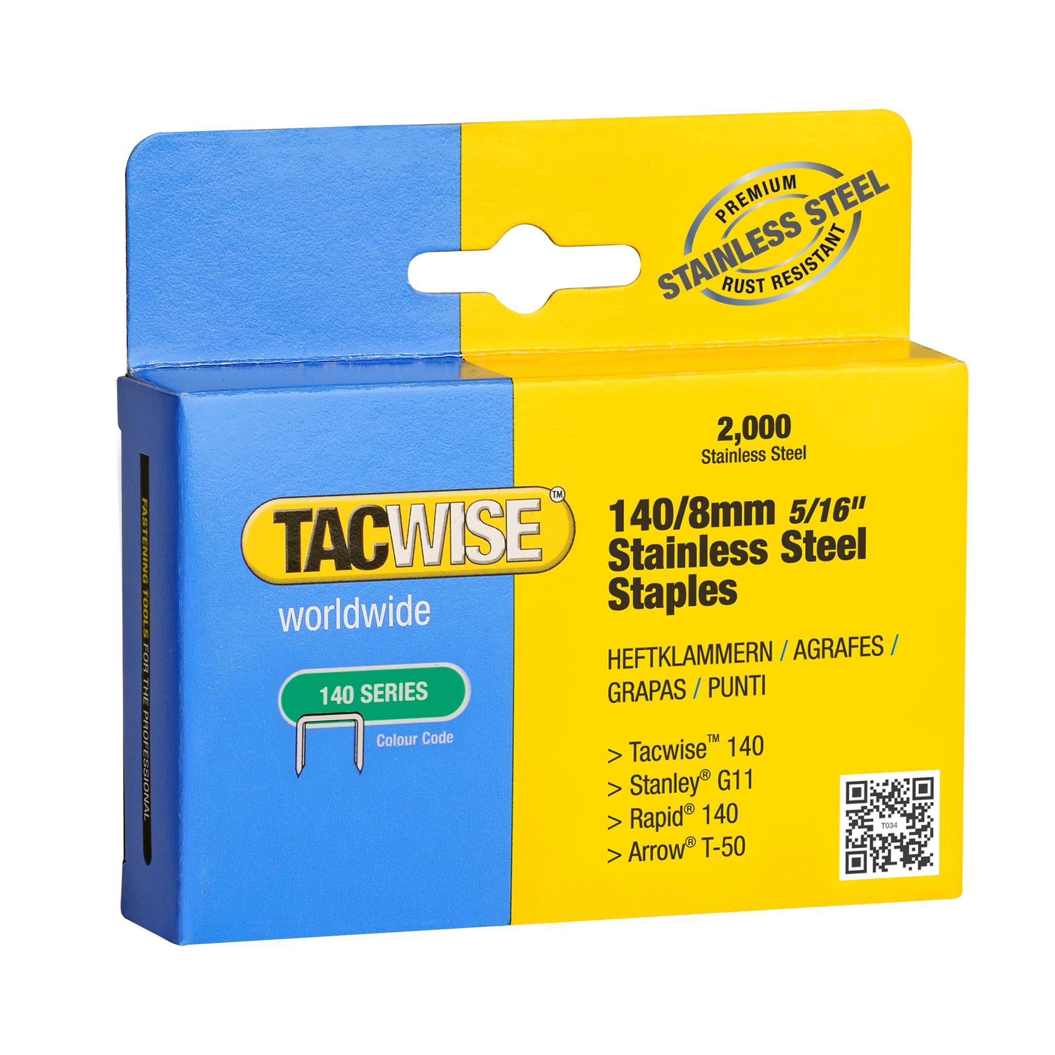Tacwise 1216 Type 140/8mm Heavy Duty Stainless Steel Staples, Pack of 2000