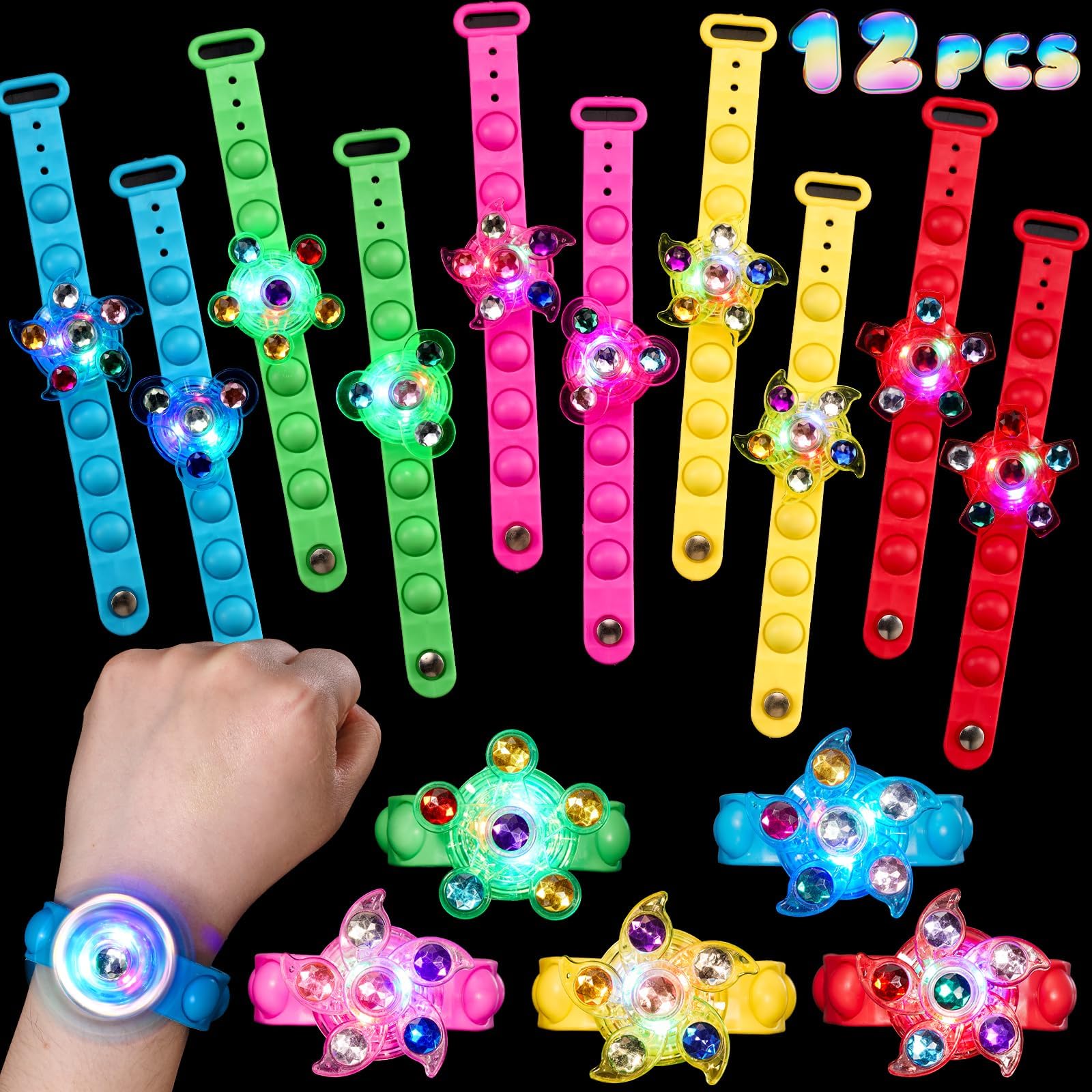 SCIONE 12 Pcs LED Light Up Bracelets Party Supplies Glow in The Dark Party Bag Fillers Gifts for Kids Bracelet Light Up Toy for Birthday Party Favour