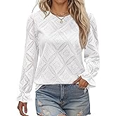 LOMON Lace Long Sleeve Tops for Women 2025 Eyelet Blouses Dressy Casual Crewneck Embroidered Shirts with Lining