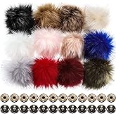 Boao 12 Pieces Faux Fur Fluffy Pompom Balls for Knitted Hats Fur Fluffy Pompom Ball with Removable Press Button for Detachable Knit Hats Clothing Accessories