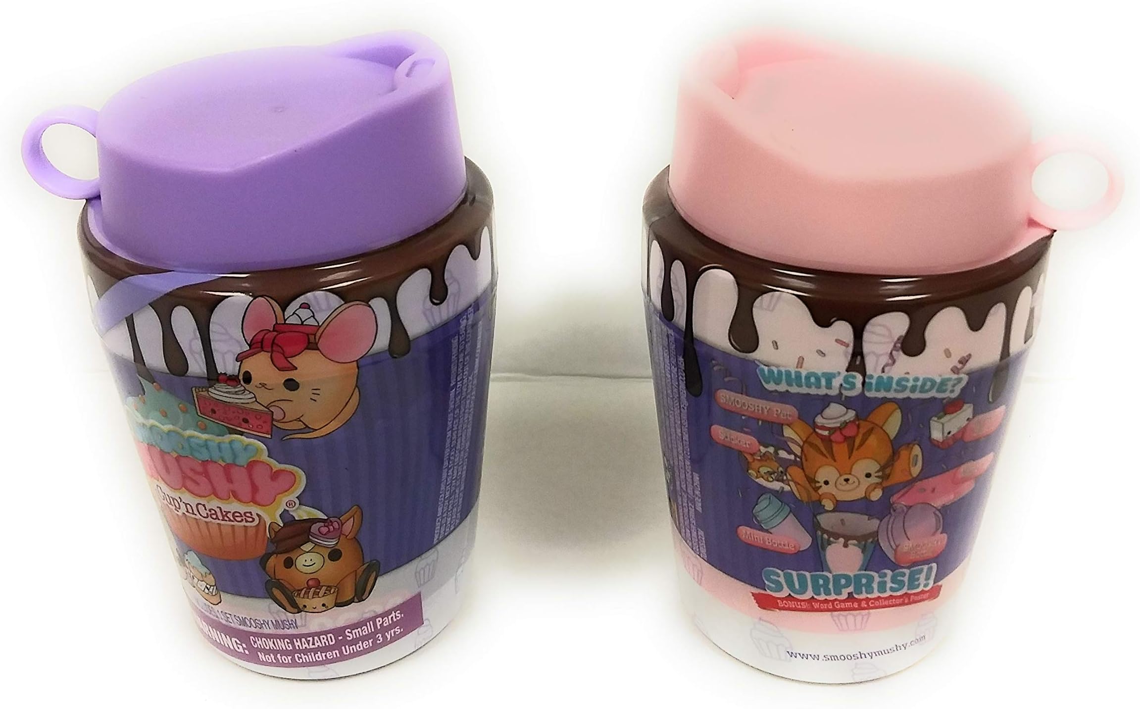 TBP SMOOSHY Mushy Series 4 Cup N Cakes Squishy Toy Suprise Purple and Pink Set of 2