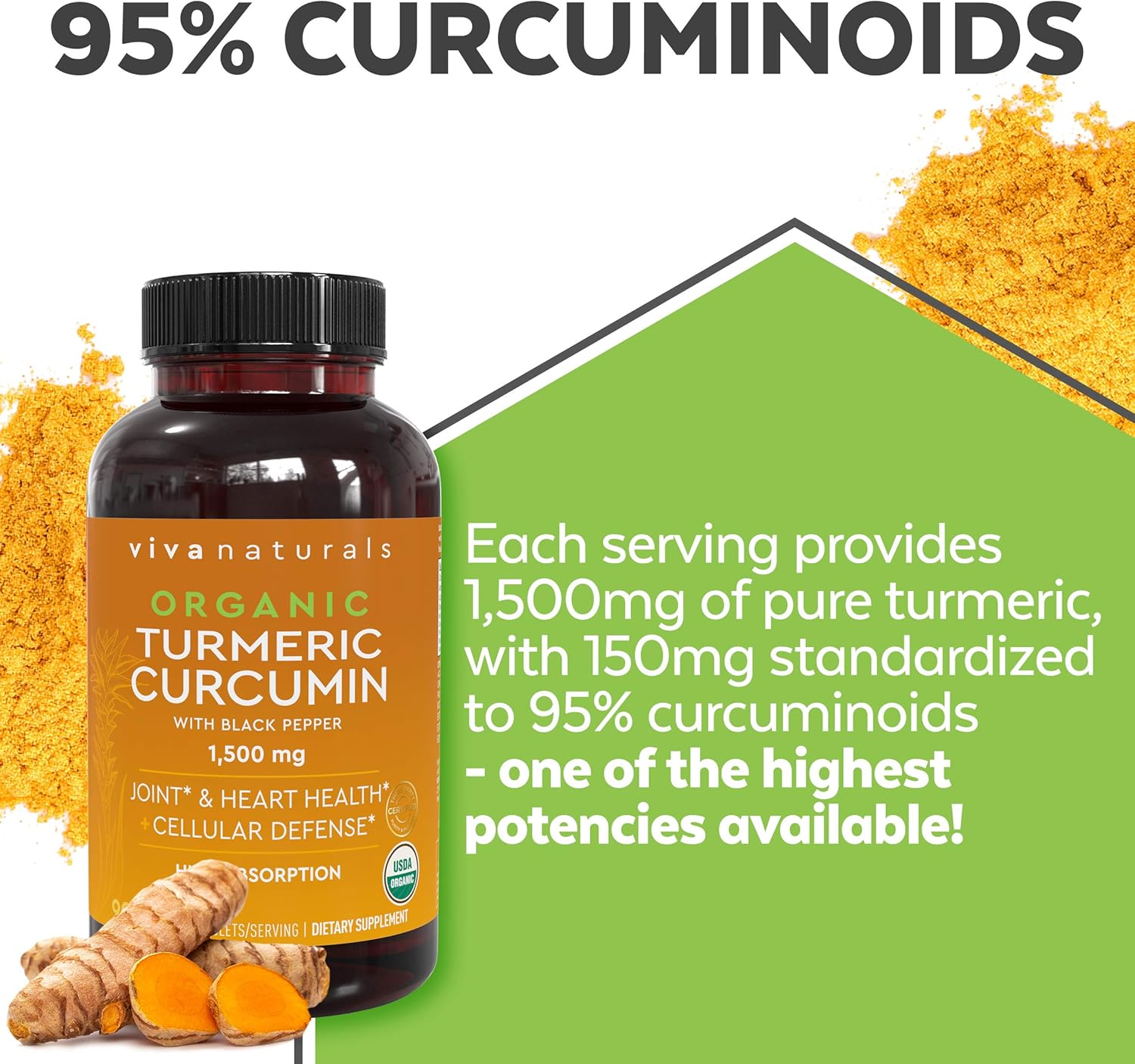 Organic Turmeric Curcumin Supplements with Black Pepper for Better Absorption | 1500mg High Potency Turmeric Pills Organic for Joint Support, Joint Supplements for Men & Women, 90 Tablets.: Health & Personal Care