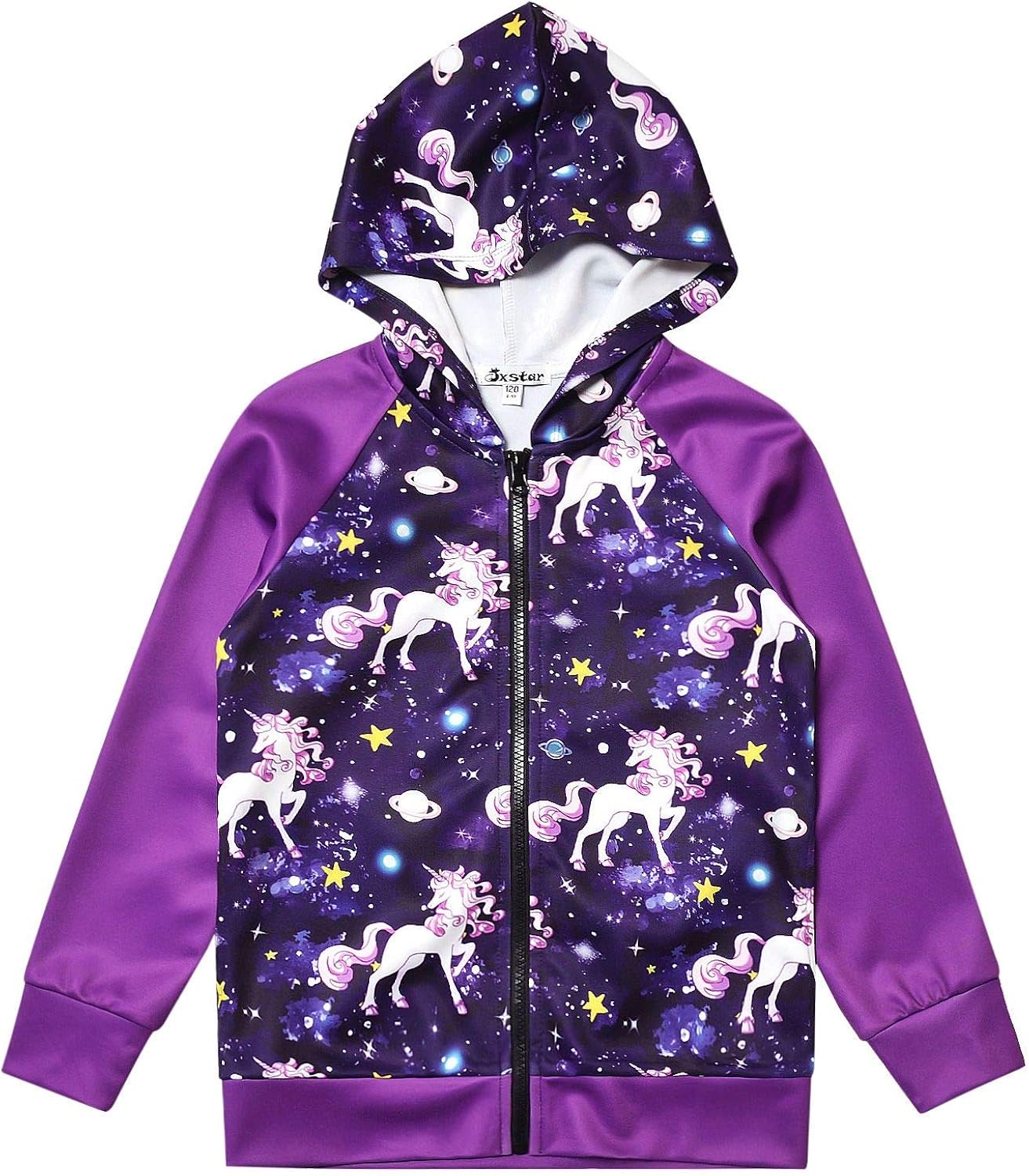 Jxstar Girls Raglan Hoodie Zip Up Jacket Unicorn Cat Sweatshirt with Pockets: Clothing