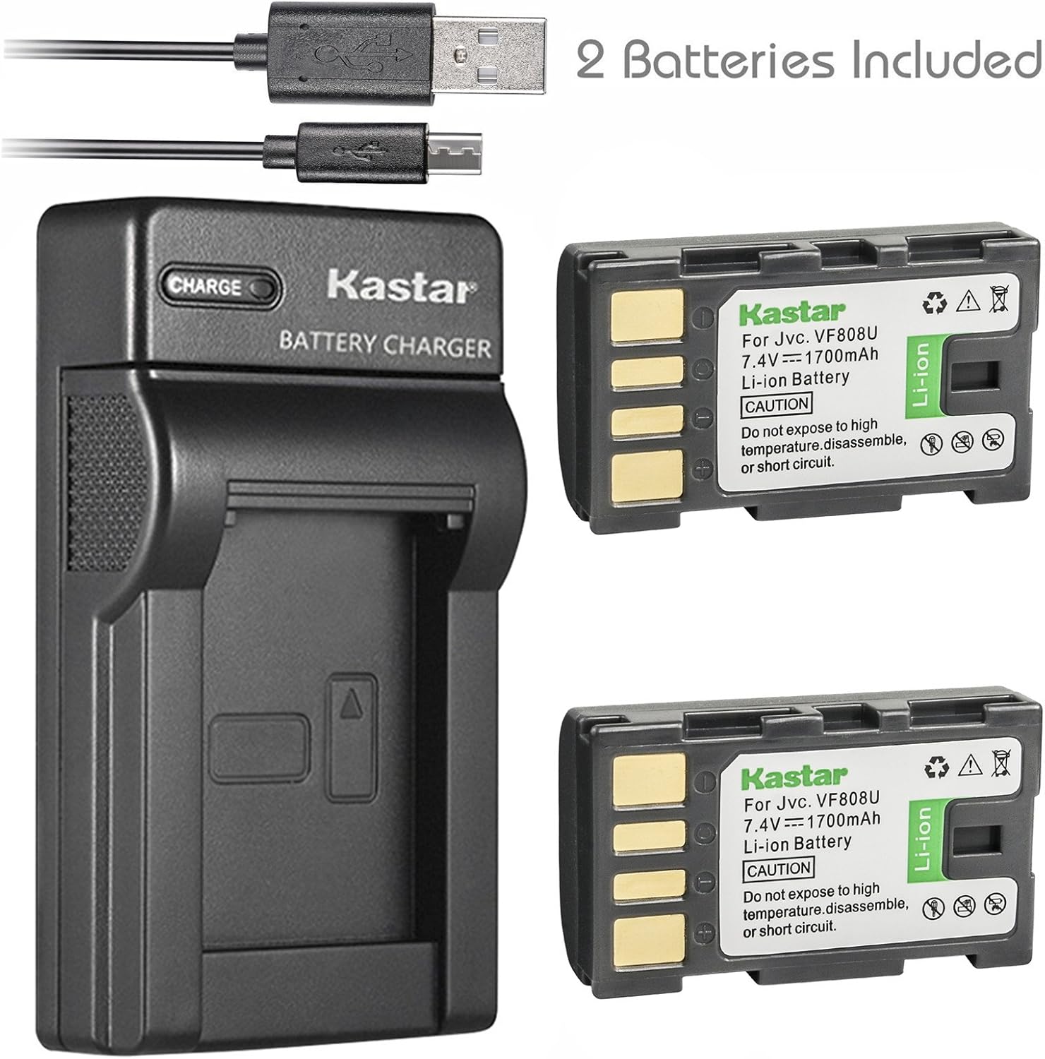Kastar Battery (X2) & Slim USB Charger for JVC BN-VF808, BN-VF808U, BNVF808 and JVC Everio GZ-MG130 148 150 155 175 255 275 575 GZ-HD7 GR-D745 746 750 760 770 771 775 790 796 JVC MiniDV + More : Camera & Photo