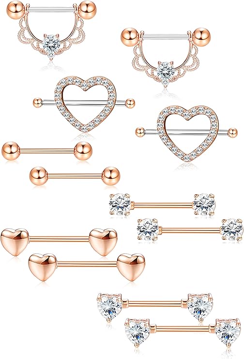 LOLIAS 6Pairs Stainless Steel Nipple Ring Piercing for Women Nipple