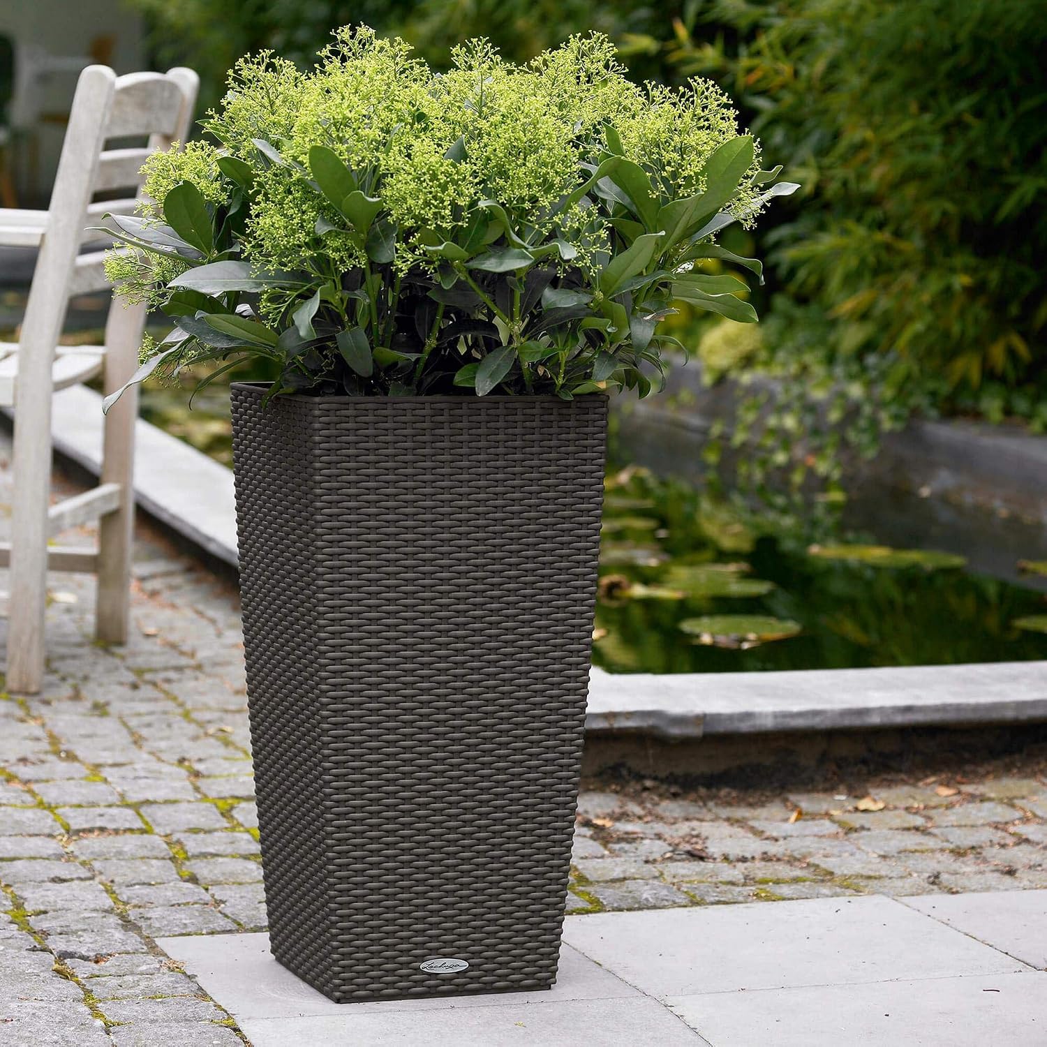 Lechuza Self Watering Plant Pots CUBICO Cottage 30 Rattan Look Plastic Garden Outdoor Indoor Planter with Drainage Hole H56 L30 W30 cm Mocha - Image 4
