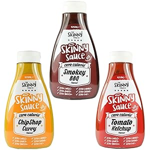Skinny Foods Curry Ketchup BBQ Sauce Set of 3 SW Condiment Sugar Free Zero Calories